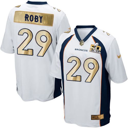 Nike Broncos #29 Bradley Roby White Men's Stitched NFL Game Super Bowl 50 Collection Jersey - Click Image to Close
